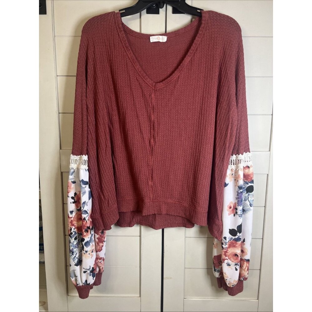 Chrysanthemum Floral Billow Sleeve Boho Style Blouse Women's Size Large L
